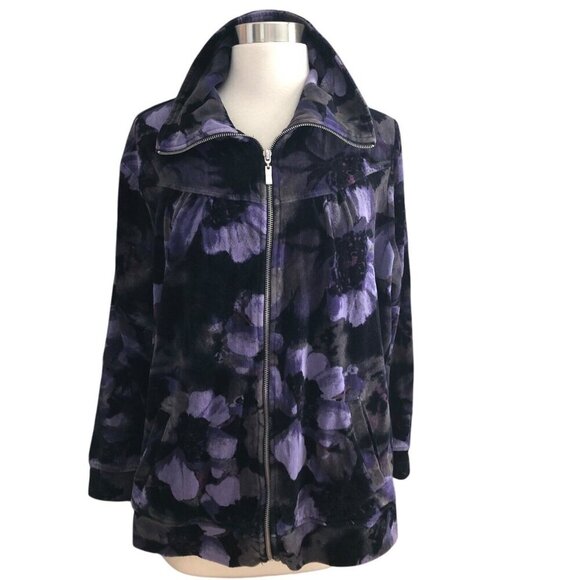 Style & Co Velvet Velour Floral Zip Jacket - Fairy Grunge - Picture 1 of 8